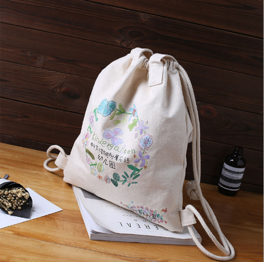 束口双肩背帆布袋 定制印logo购物袋 可折叠帆布手提袋 肩背手提